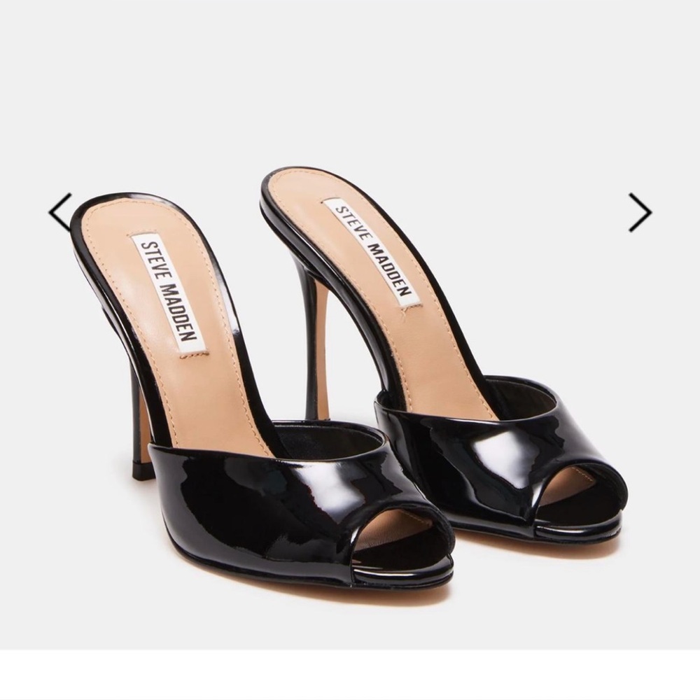Steve Madden Black Patent Peep-Toe High Heel Mules